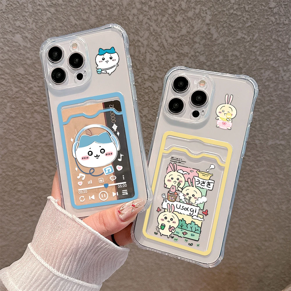 Cute Anime Chiikawas Card Hold Case For iPhone 15 14 13 12 11 Mini Pro Max X XR XSMax 6S 6 7 8 Plus SE20 Anti-fall Clear Cover