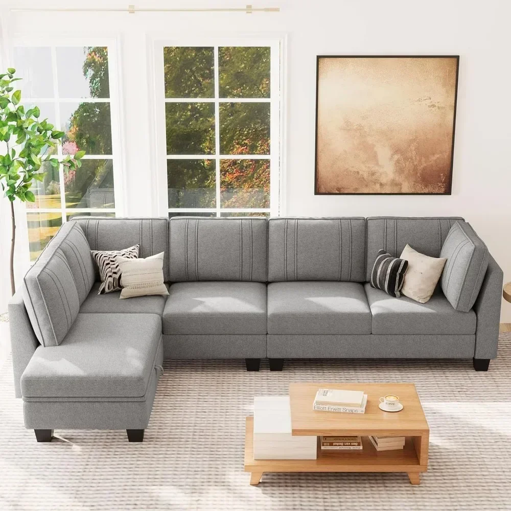 

4 Seater Sectional Sofa with Reversible Chaise, L Shaped Sofa Sectional Couch with Convertible Storage Ottoman Grey