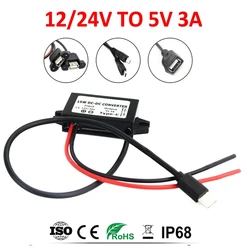12V 24V to 5V 3A 15W Regulator Power Supply Buck Module Dual USB Type-C Micro USB Output Power Adapter DC DC Converter for Car