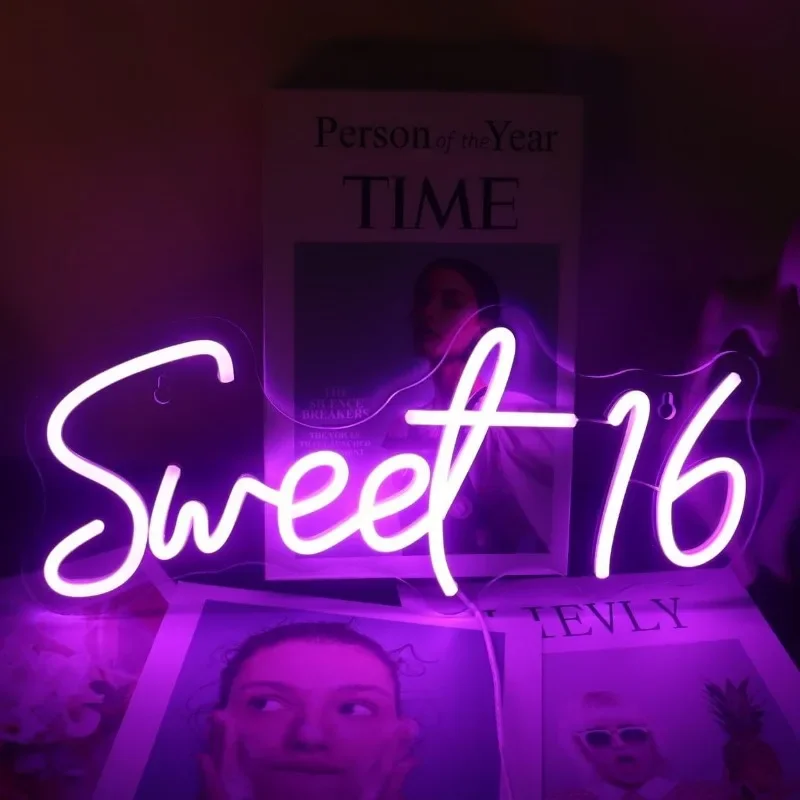 Sweet 16 Neon Sign LED Neon Light Sixteen Birthday 16Th Birthday Party Window Living Room Decor Personalized Gift For Boy Girl