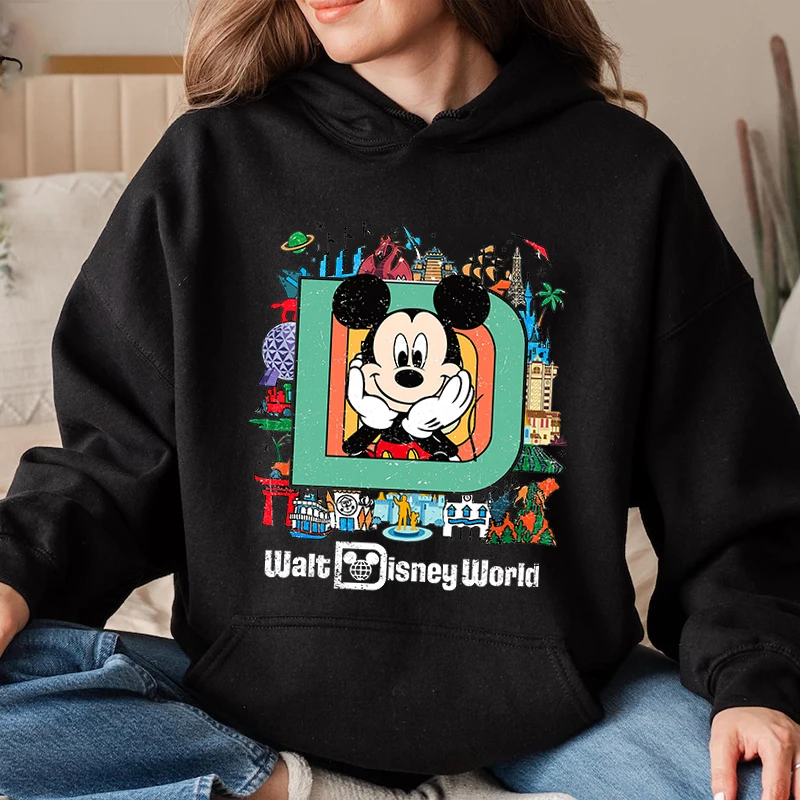 Mickey Walt Disney World Print Women's Hoodies Sports Sweatshirts Adult Clothing Casual Tops