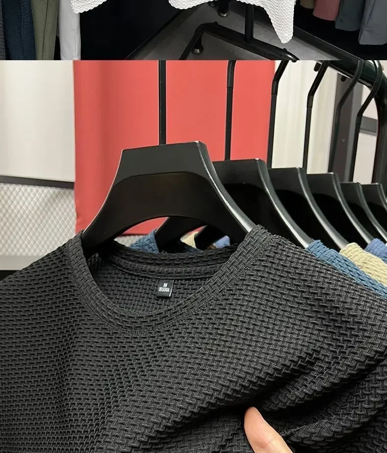Herren High-End Eisseide Mesh T-Shirt Sommer Kurzarm Rundhals T-Shirt Mann Halbarm Dünnes Einfarbiges Sport-Oberteil – Detail 9