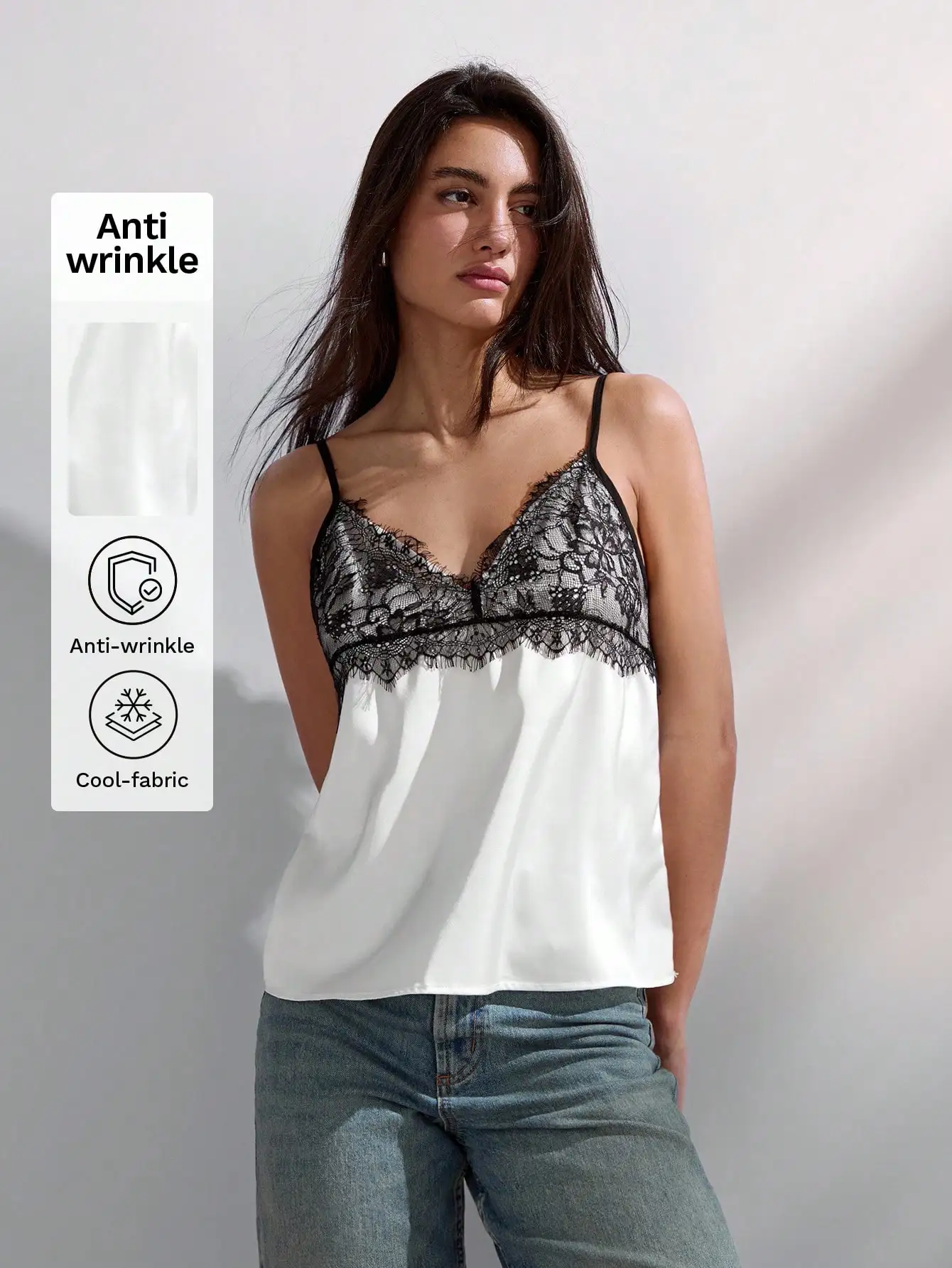 

Черно-белая кружевная майка-комбинация для женщин, удобная, приятная для кожи, элегантная, универсальная для таких мероприятий, как Пасха, музыкальные мероприятия.