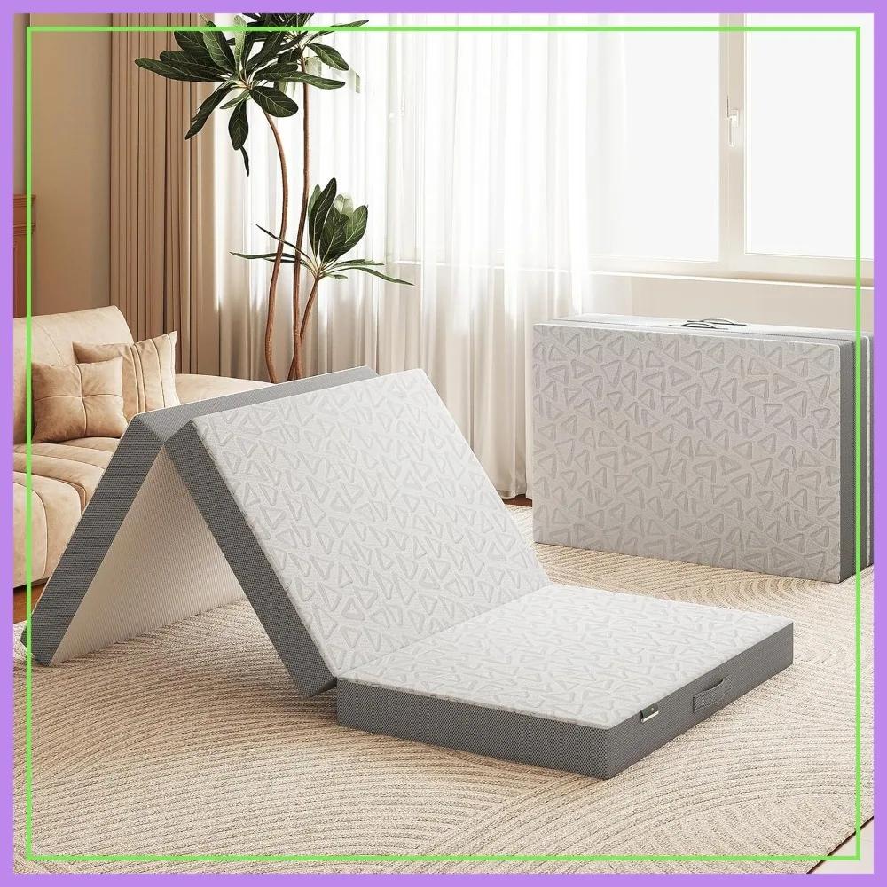 6 Inch Tri-Fold Memory Foam Mattress with Washable Cover, Portable Folding Bed for Travel Guest Camping, 75x25x6