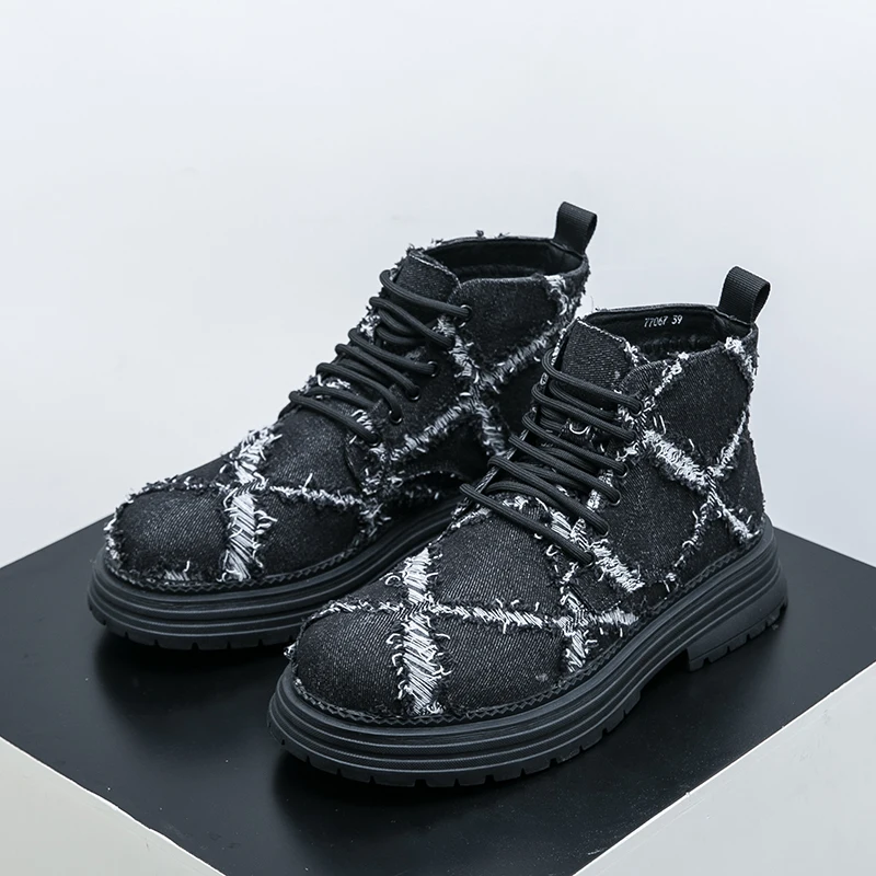 Hight Quality 2026S/A New Street Style Canvas Boots For Men's Black Hombre Teenagers Daily Dress Height Increasing Shoes Lager view 5