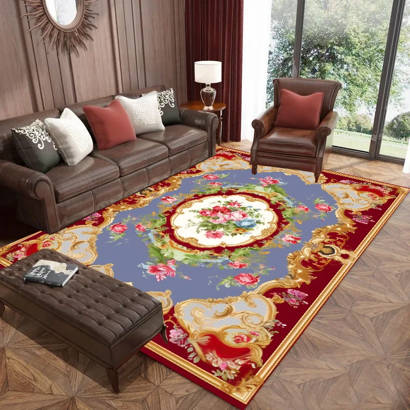 Retro Carpet for Living Room Luxury Room Large Area Bedroom Bedside Rug European Study Parlor Decoration Rugs Floor Mat Washable