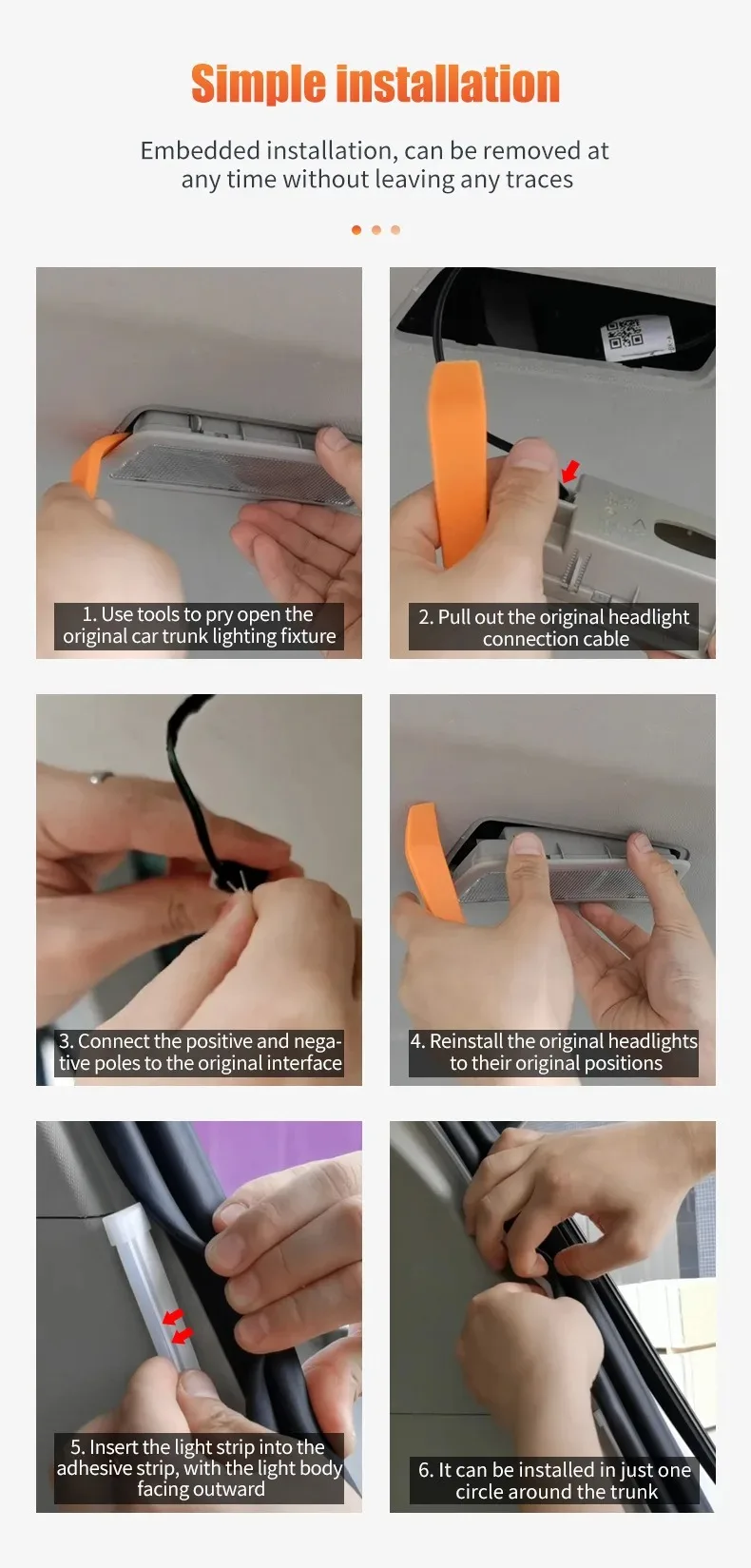 Auto Hochleuchtende Kofferraumbeleuchtung Ambientelicht 2/4M Innendekorations-LED Kabellose Automatische Sensor-Heckklappenbeleuchtung – Detail 11