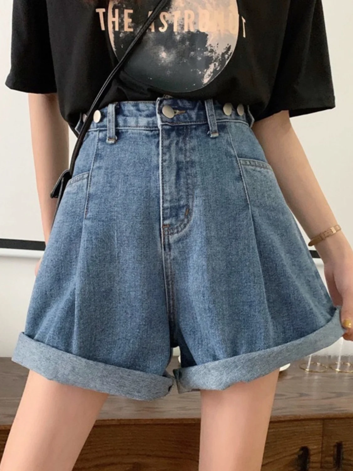 

High Waist Skinny Jeans orts Women's Spring Summer Thin Sle Student Loose Fit A-Line Denim orts