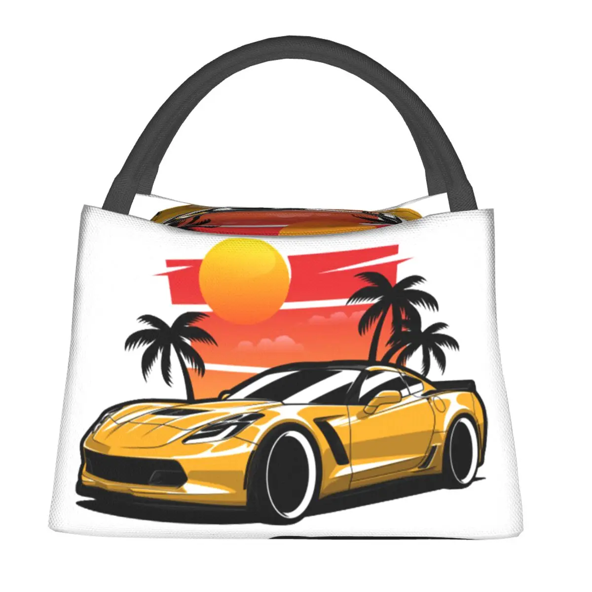 

Желтая термосумка для обедов Corvette Z06 Sunset Palms для женщин и детей, портативная термосумка для еды, термосумка-тоут