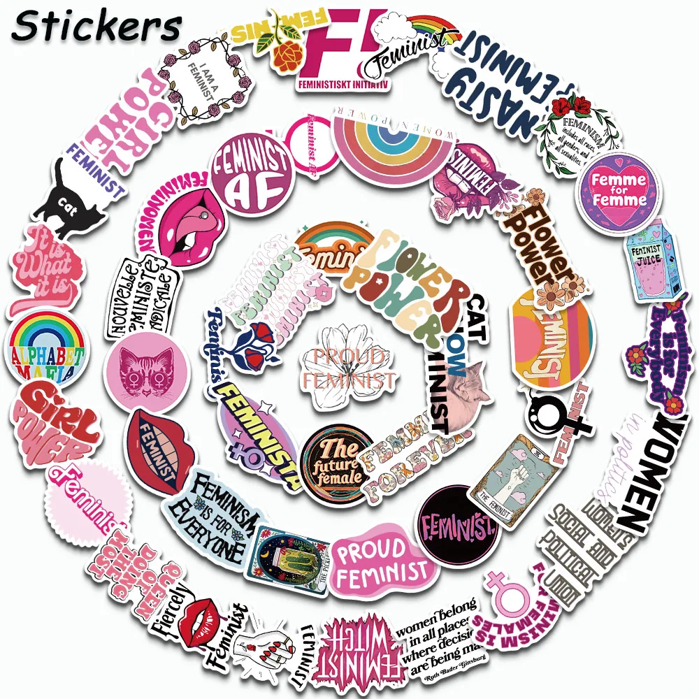 50PCS Flawed Feminis Stickers Cartoon Pink Decals For Phone Case Laptop Luggage Refrigerator Scrapbook DIY Waterproof Stickers