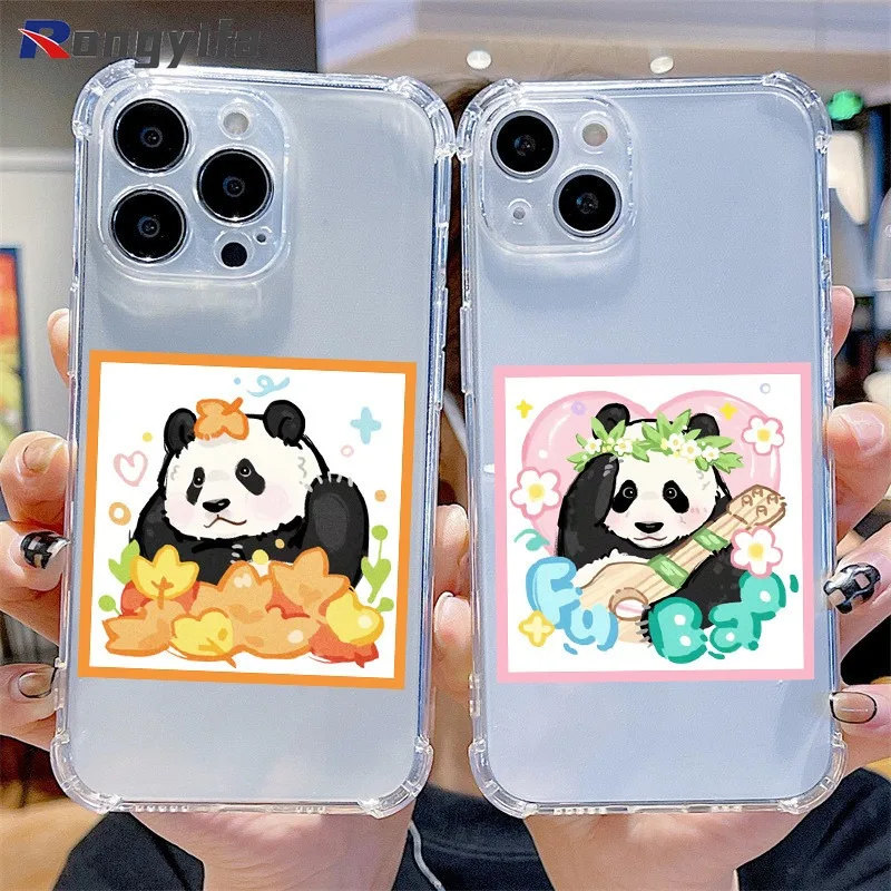 For iPhone 15 14 Plus 13 12 11 Pro Max XS Max XR X 8 7 6 6s Plus SE Phone Case Cute Fubao Panda Transparent Soft Cover