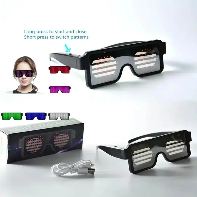 

LED Glow Glasses No APP Control Party Luminous Sunglasses USB Charge Led Neon Glasses Flashing Light Holiday Party Carnival Prop