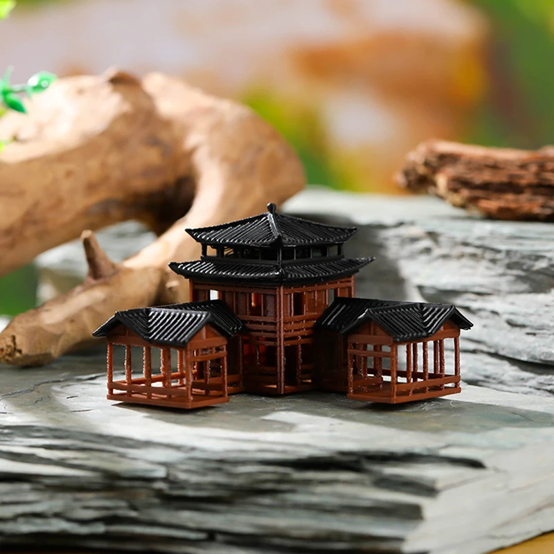 تمثال نزل صيني نموذج بناء قديم ديكورات جناح ياباني مصغر حديقة زن حوض السمك بونساي الحلي #3