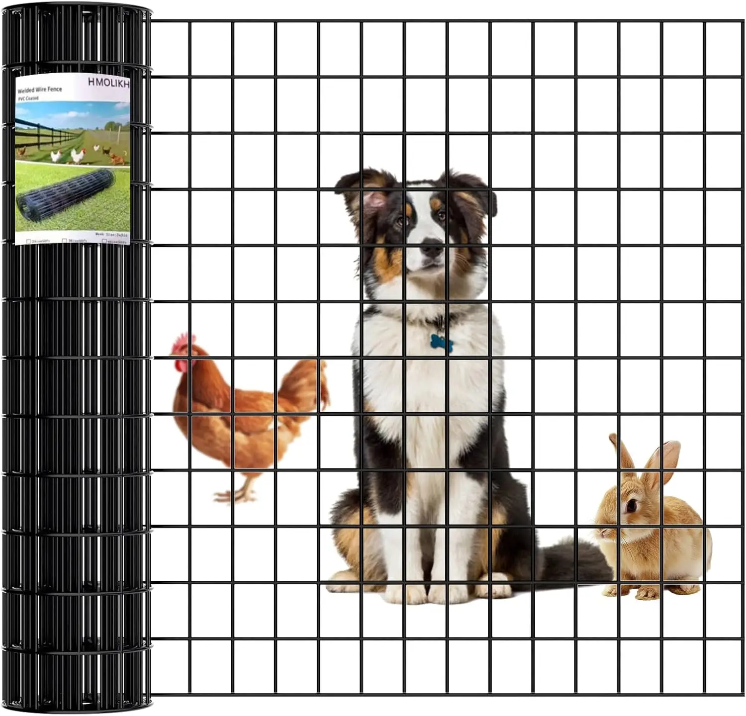 

Heavy-Duty Black PVC Coated Wire Mesh Fence, 2x3 Inch Mesh, 36"x50' for Garden & Pet Enclosure