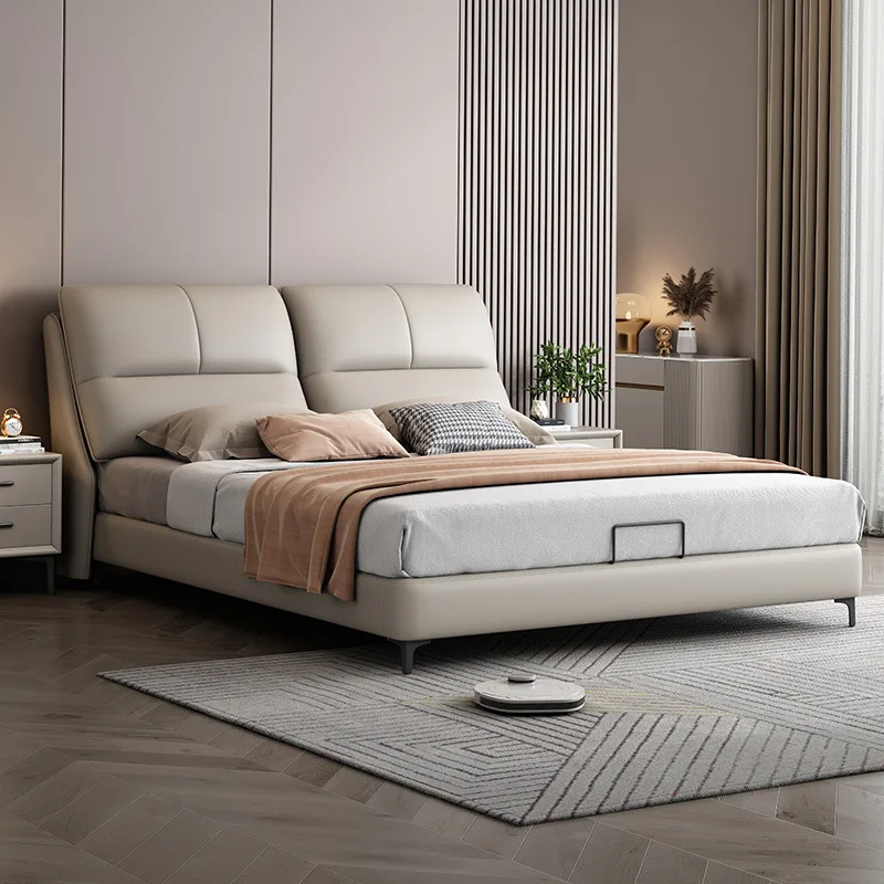 Cuir de luxe léger italien, petit lit double simple et moderne