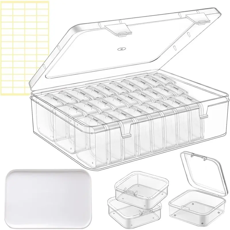AT63-Bead Organizer Box With 30Pcs Small Beads Organizers, Classification Tags& Trays- Clay, Screws& Seeds Storage Solution A