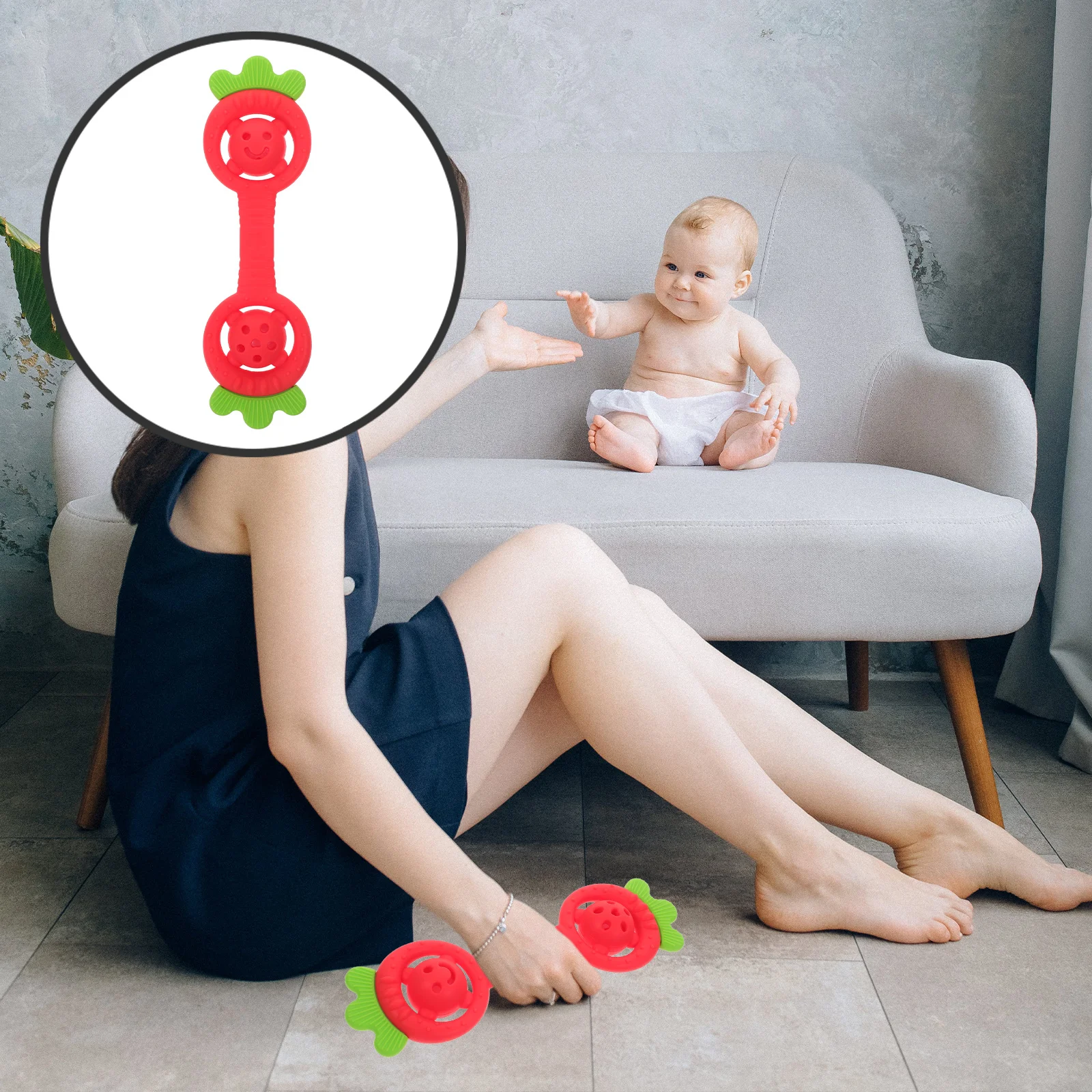 Adorable anillo mordedor de silicona de dibujos animados para bebés, juguete sensorial para masticar con alivio Molar, ligero, fácil agarre, calmante para bebés