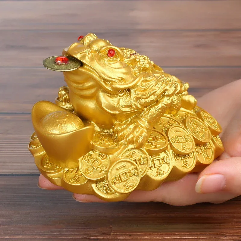 Luck Gift Feng Shui Small Three Legged Money for Frog Fortune Toad Chinese Coin Metal Craft Home Decor Bronze and Mahogany Color