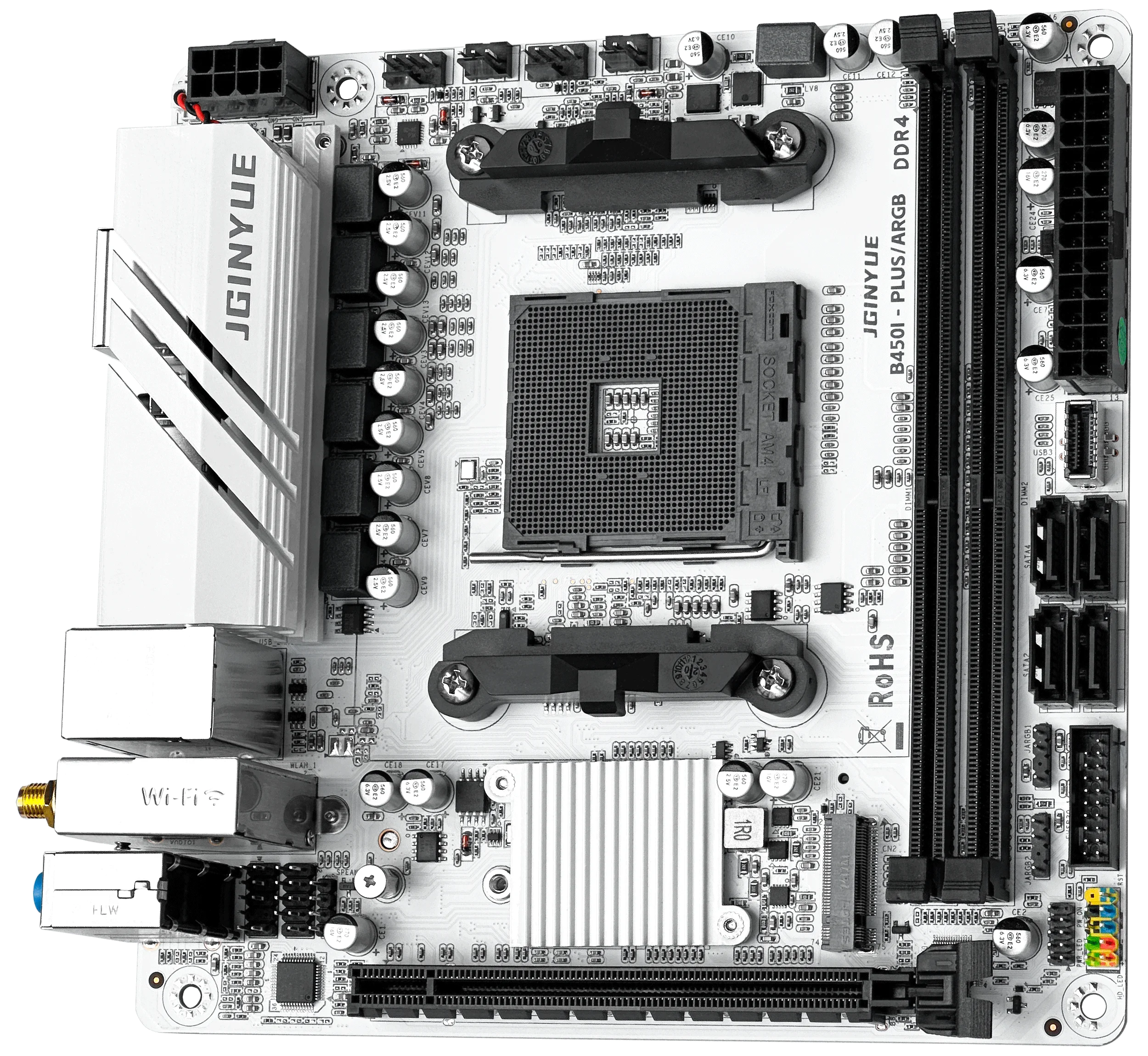 JGINYUE AMD AM4 ITX Placa-mãe suporta Ryzen R3 R5 R7 1/2/3/4/5 séries CPU DDR4 RAM Desktop PC PCI-E 3.0 B450I-PLUS ARGB MB