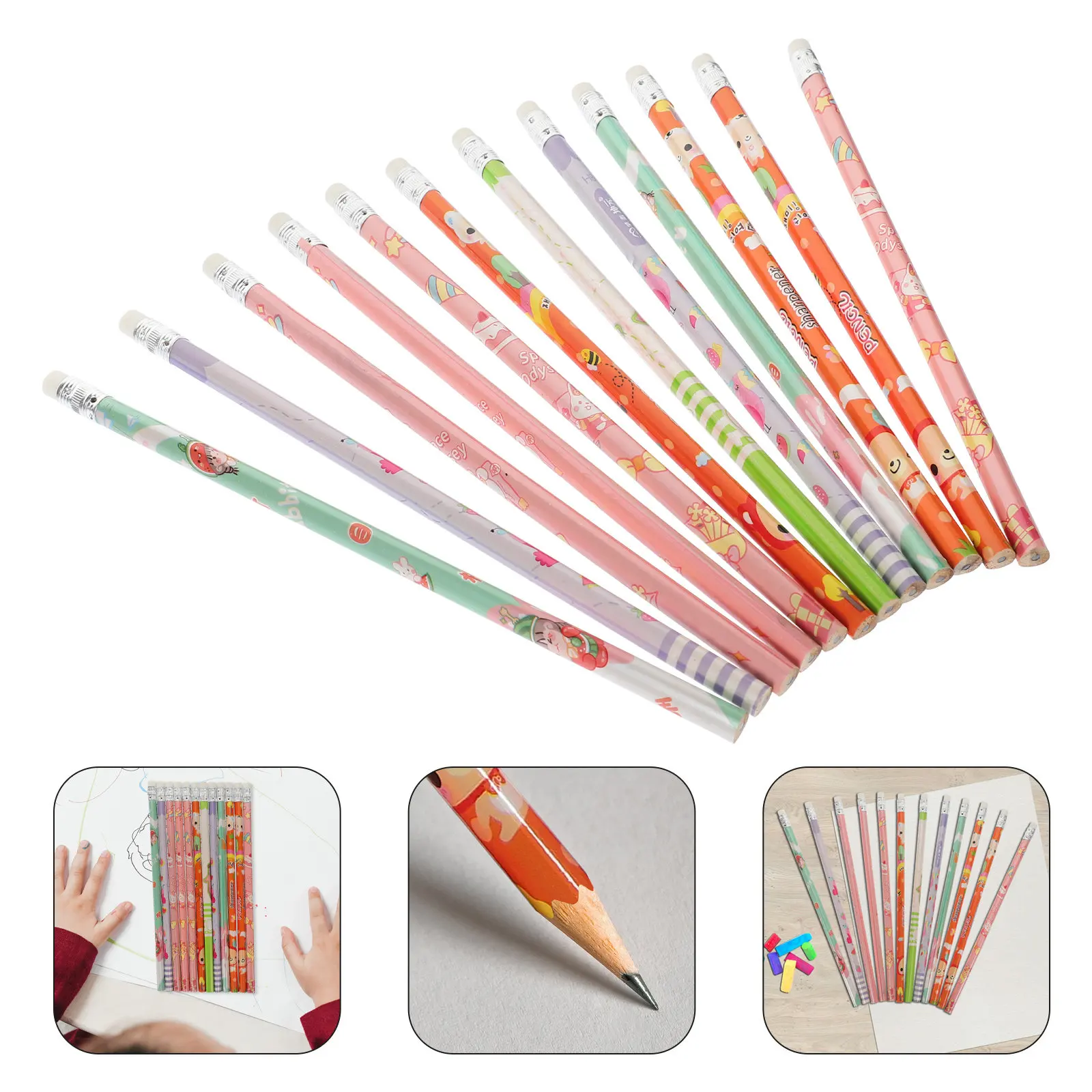 

Набор из 12 деревянных карандашей для рисования с высокой цветостойкостью, с ластиком в виде мультяшного персонажа, для детей, студентов, школы, творчества, подарочный набор для вечеринок