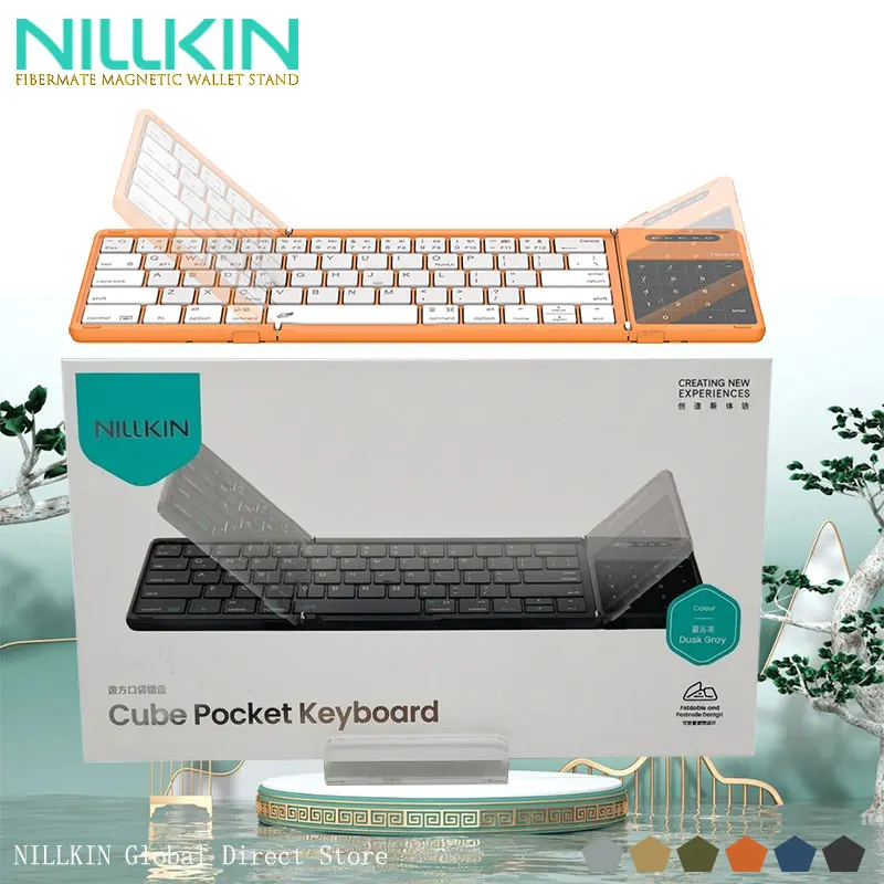 Teclado de Bolsillo NILLKIN Cube, Teclado Bluetooth Plegable de 3 Canales con Panel Táctil, Teclado Inalámbrico Multidispositivo, Delgado y Portátil