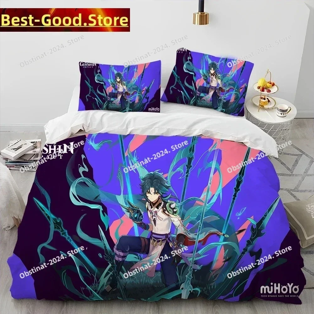 Genshin Impact Game Gamer Bedding Set Printed Bed Set With Pillowcase Bed Duvet Cover Soft Single Double Queen Super King Size