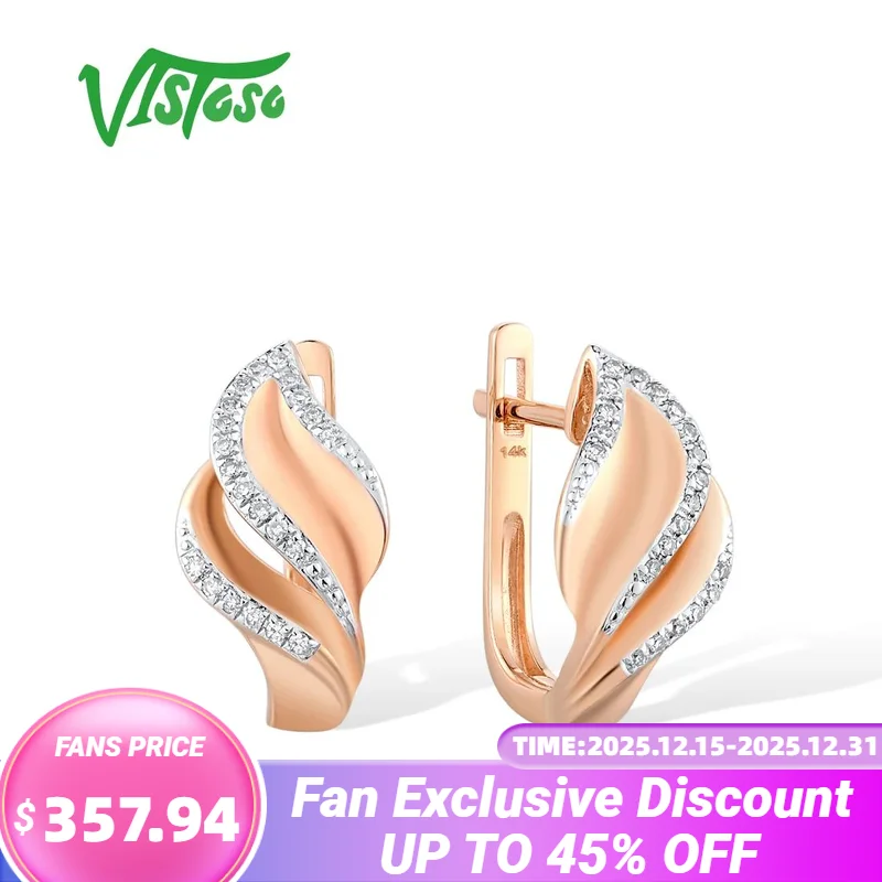 

VISTOSO 14K 585 Rose Gold Earrings For Lady Glamorous Elegant Sparkling Diamond Leaf Earrings Wedding Engagement Fine Jewelry