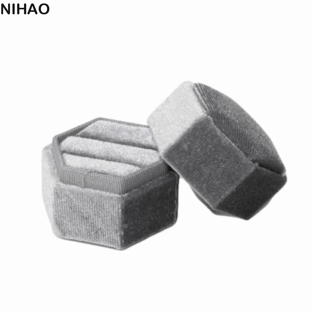 Multi Functional Velvet Hexagon Vintage Ring Box High-End Elegant Jewelry Display Case Mini Soft Ring Packaging Box Proposal