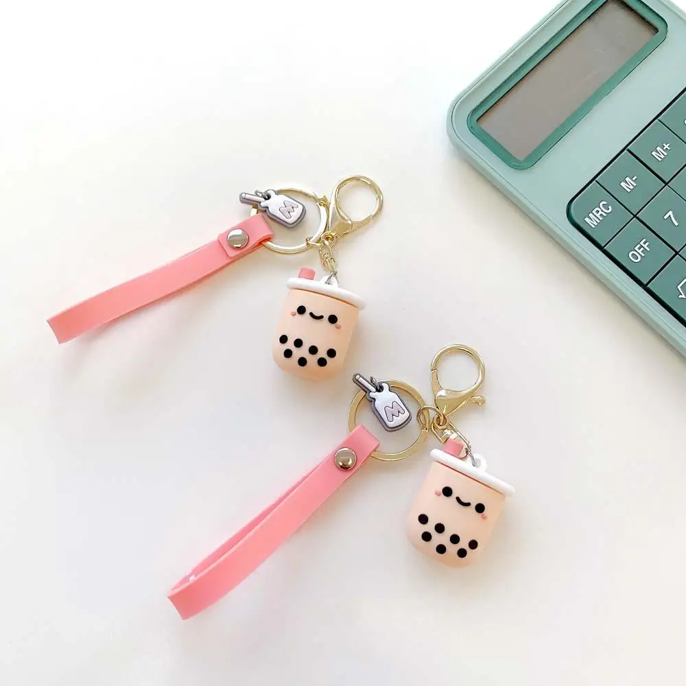 Kawaii البرية محاكاة هدية الكورية سيليكون اكسسوارات السيارات حقيبة قلادة حلقات المفاتيح اللؤلؤ الحليب الشاي المفاتيح