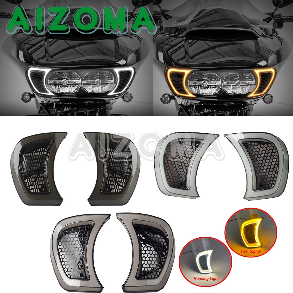 

For Harley Touring Road Glide Motorcycle LED Headlight Vent Accents Light Indicator Running Turn Signal Light White Amber Lamp