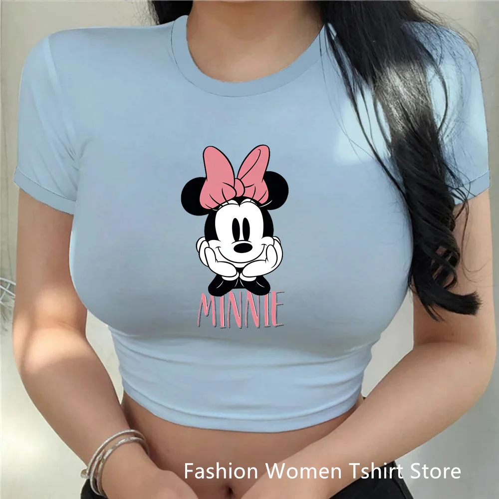 2024 Sexy Mickey Crop Top Minnie Mouse Y2k Print T-shirts Cartoon Woman Clothes Slim Fit Women's T-shirt Disney Fashion tops