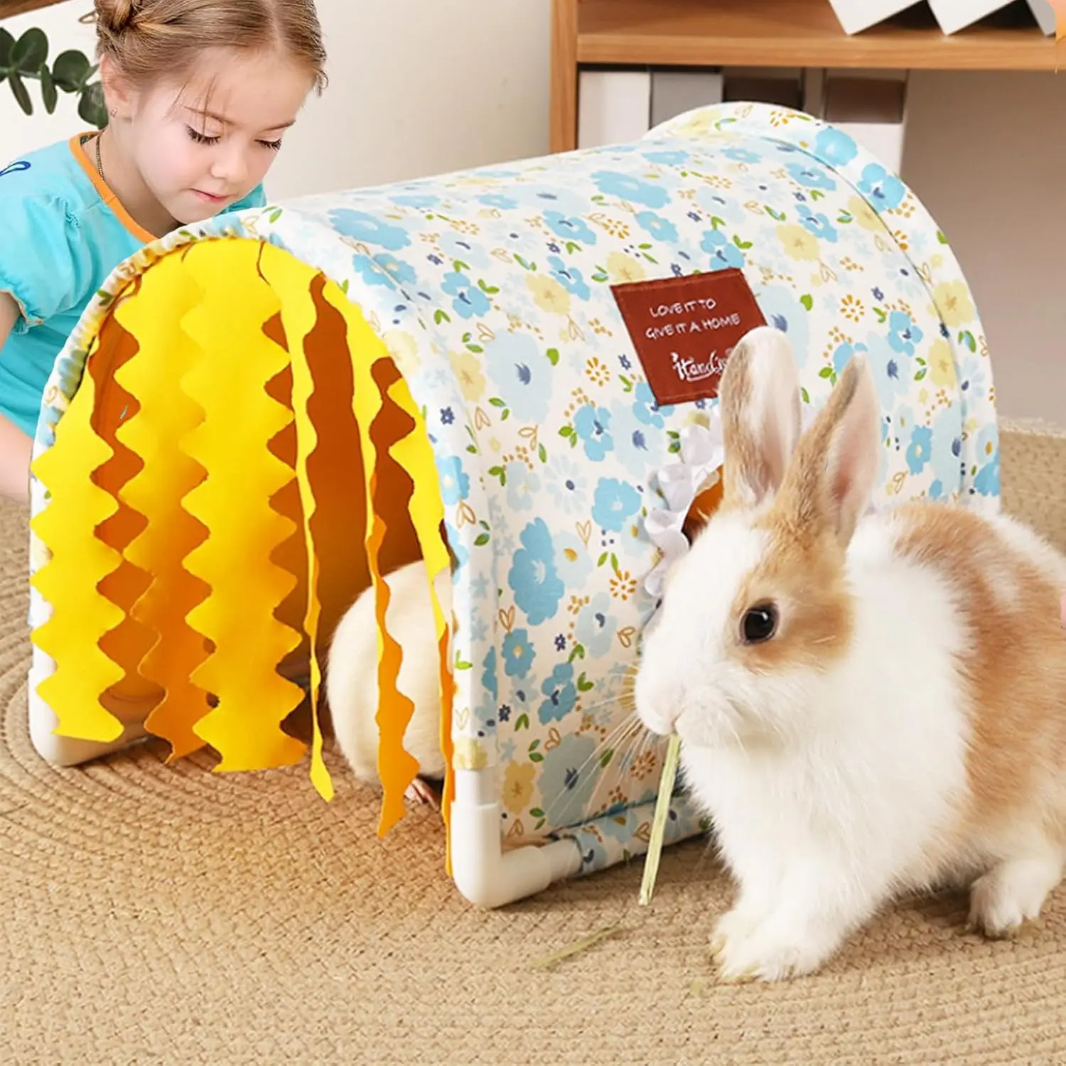 

Pig Hideout,Washable Small Animal Tunnel hideouts with Curtains,Guinea Pig cage Accessories for Hamster/Chinchilla/Small
