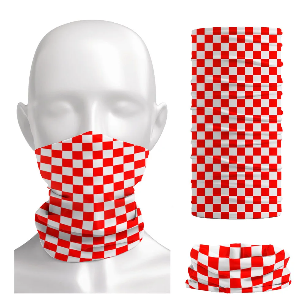 Red White Plaid Checkerboard Face Bandana Neck Cover Gaiter Seamless Unisex Racing Cycling Scarf Checkered Ska Printed Headband