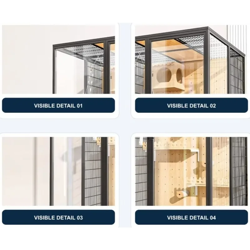 Large Modern Wood Cat House with Belt Closure Breathable Design Spacious Glass Balcony Luxurious Indoor Pet Villa Nest Style