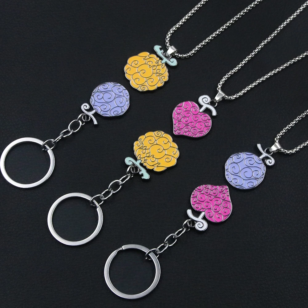 Anime Pirate Keychains for Women Men Metal Keychain Necklaces Ace Law Cursed Devil Fruit Jewelry Pendant Keyring Choker Collares
