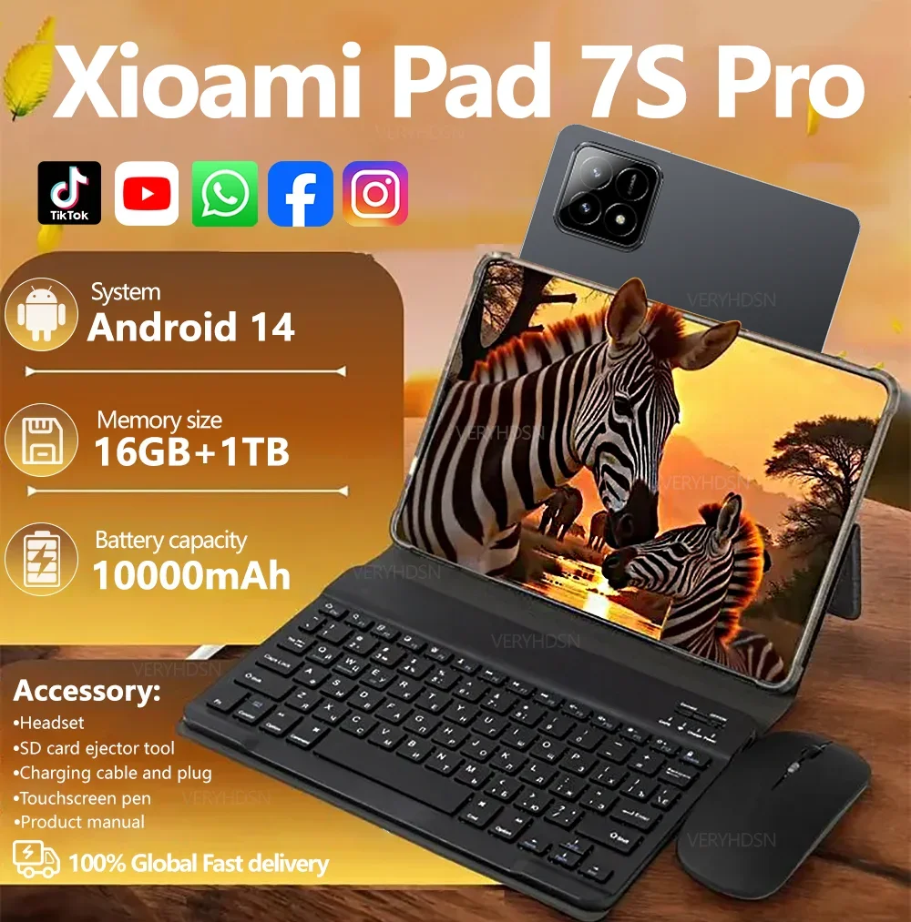 2025 Xioami Pad 7s Pro Tablet Android 14 Tablet PC 10.1inch Touch Tablette 16GB+1T 10000mAh Global Version 5G Dual SIM Card WiFi