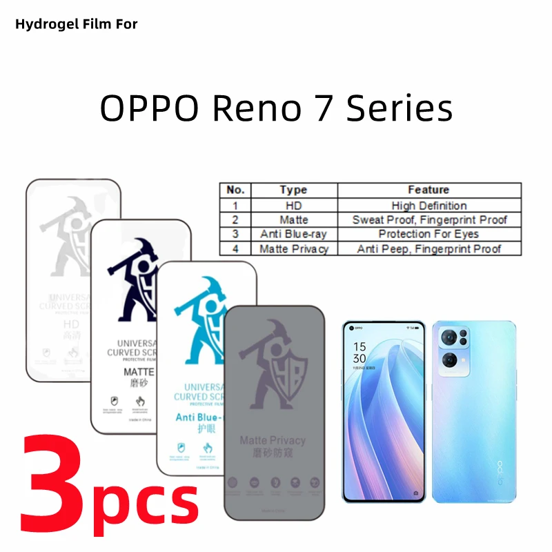 3pcs HD Hydrogel Film For OPPO Reno7 Pro 5G Matte Screen Protector For OPPO Reno7 Eye Care Blueray Privacy Matte Protective Film