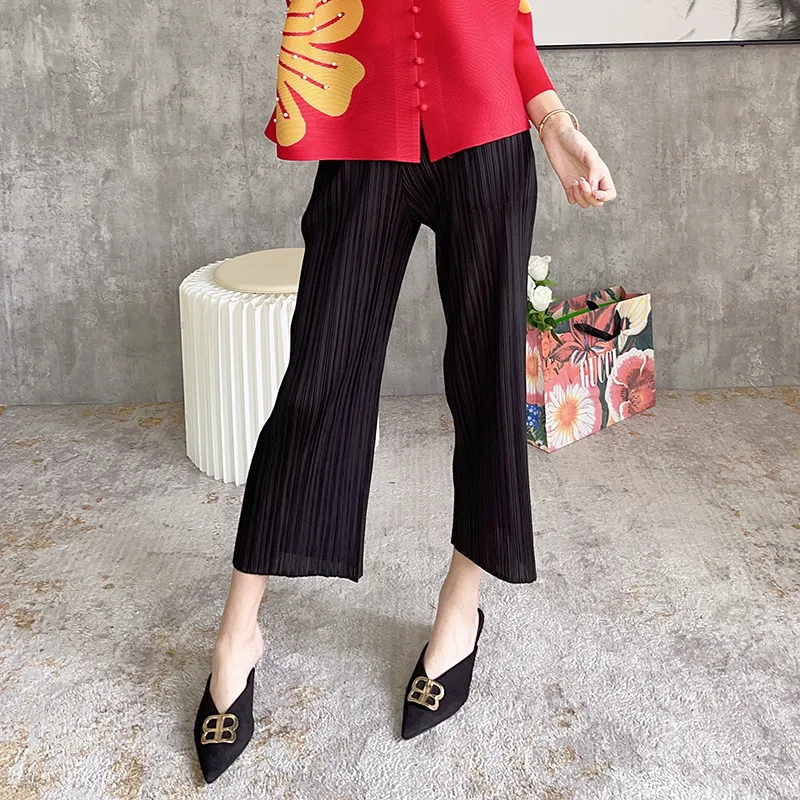 Miyake 2025, Freizeithose für Damen, Frühling und Sommer, einfache Stretch, locker drapiert, dünn, hohe Taille, plissiert, gerade Hose