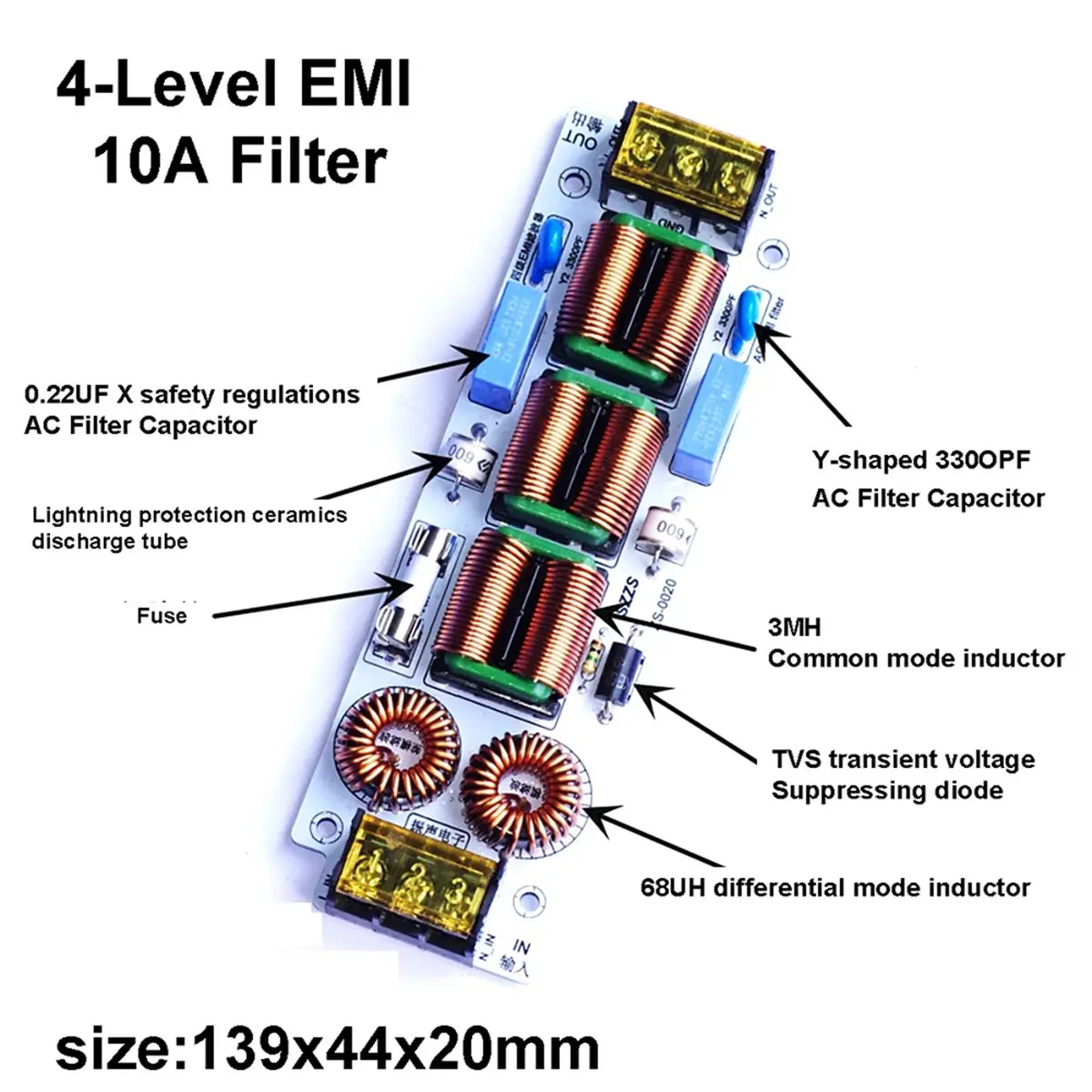6A/10A 4-Stage Filter 110-220V AC Power Purifier Noise Sound Current for Audio Amplifier & HiFi System 10A