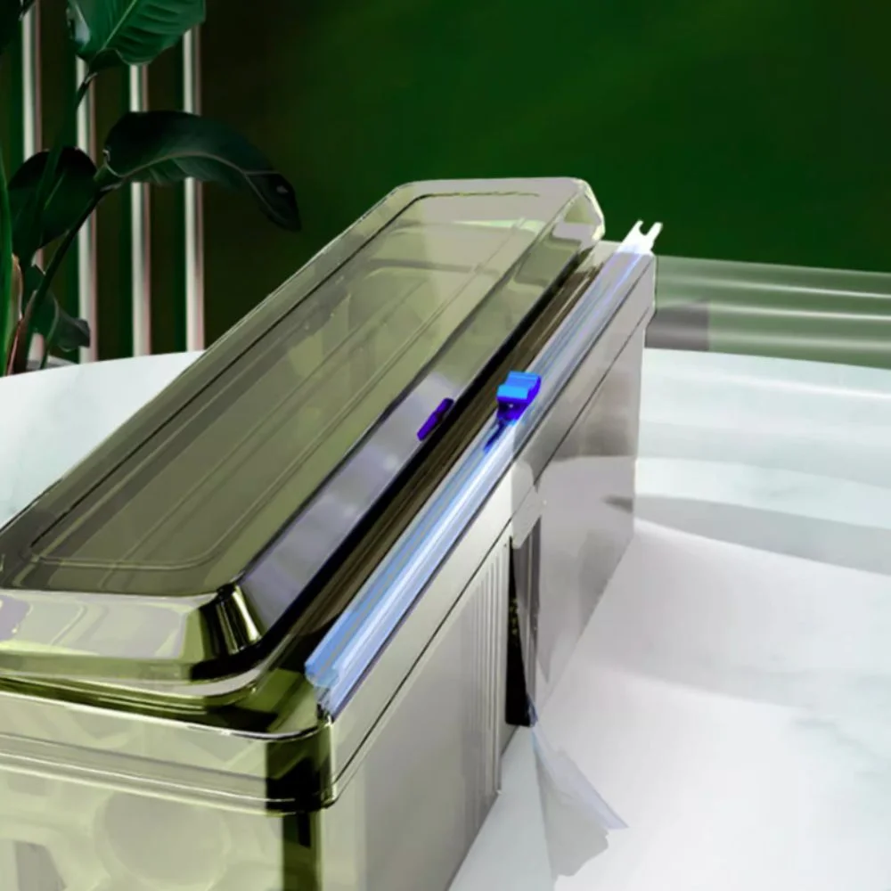Plastic Cling Wrap Dispenser Universal Refillable Cling Film Cutter Box with Suction Cups Aluminum Foil Film Dispenser