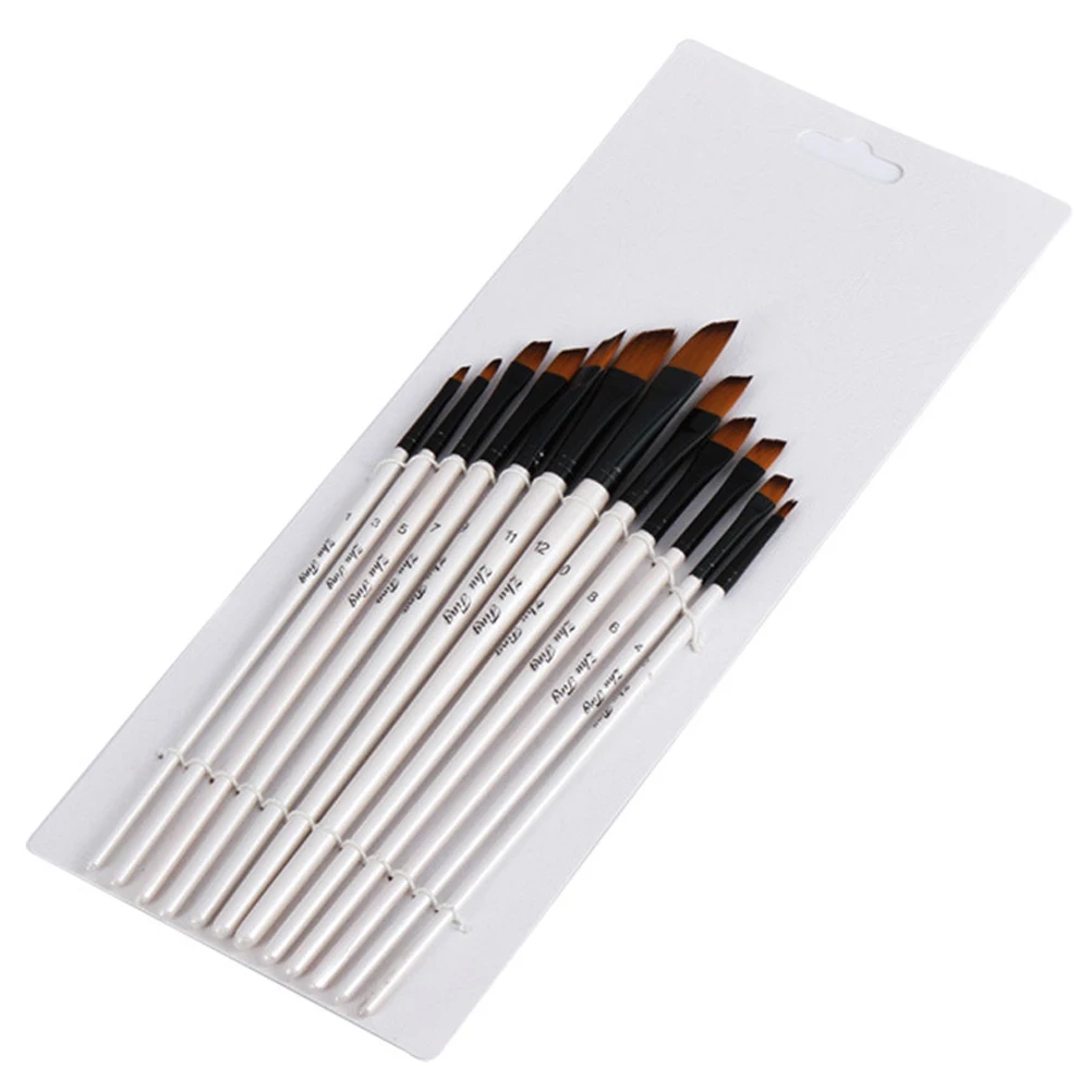 

12pcs Painting Brush Set Wooden Handle Nylon Hair Watercolor Oil Acrylic Body Nail Face Ceramic Craft Art Easy Clean Reuse Gift