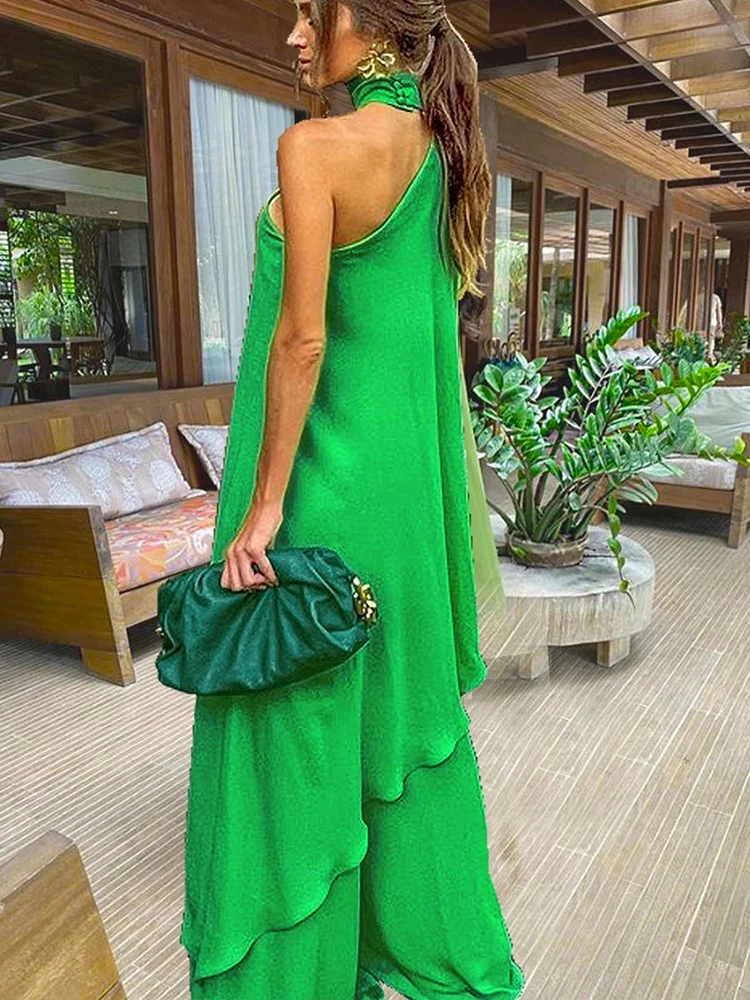 D​rauuing Green 2 Pieces Sets Women Loose Maxi Skirts Outfit Women  Sleeveless Elegant Off Shoulder Top And Long Skirts  Women