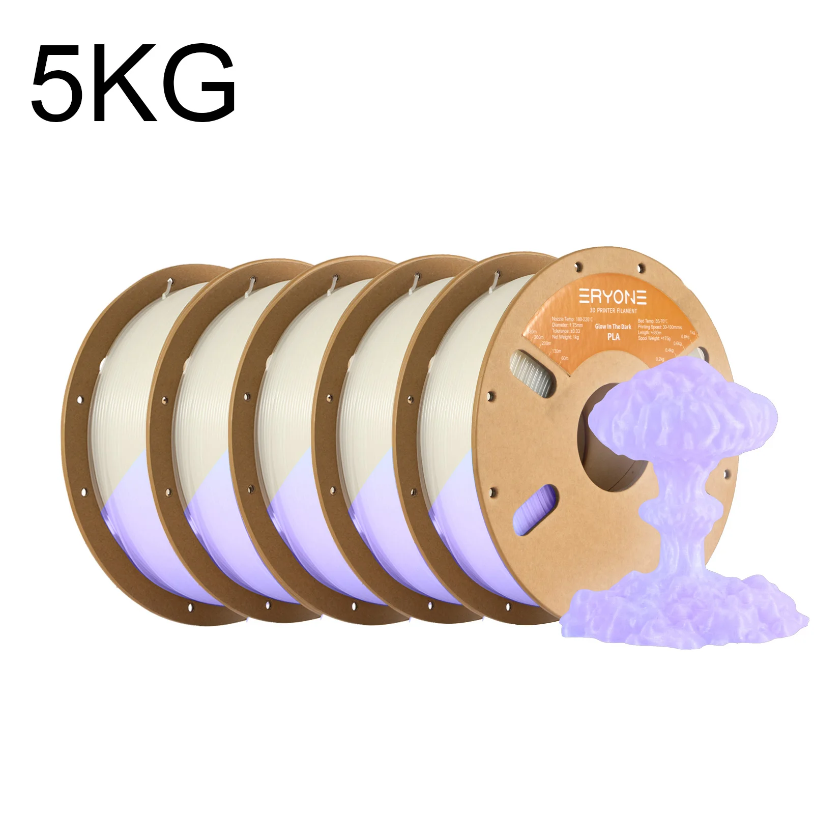 ERYONE 5KG Glow-in-the-dark PLA Filament, 3D-printerfilament 1.75mm +/-0.03mm Geschikt voor de meeste FDM-printers