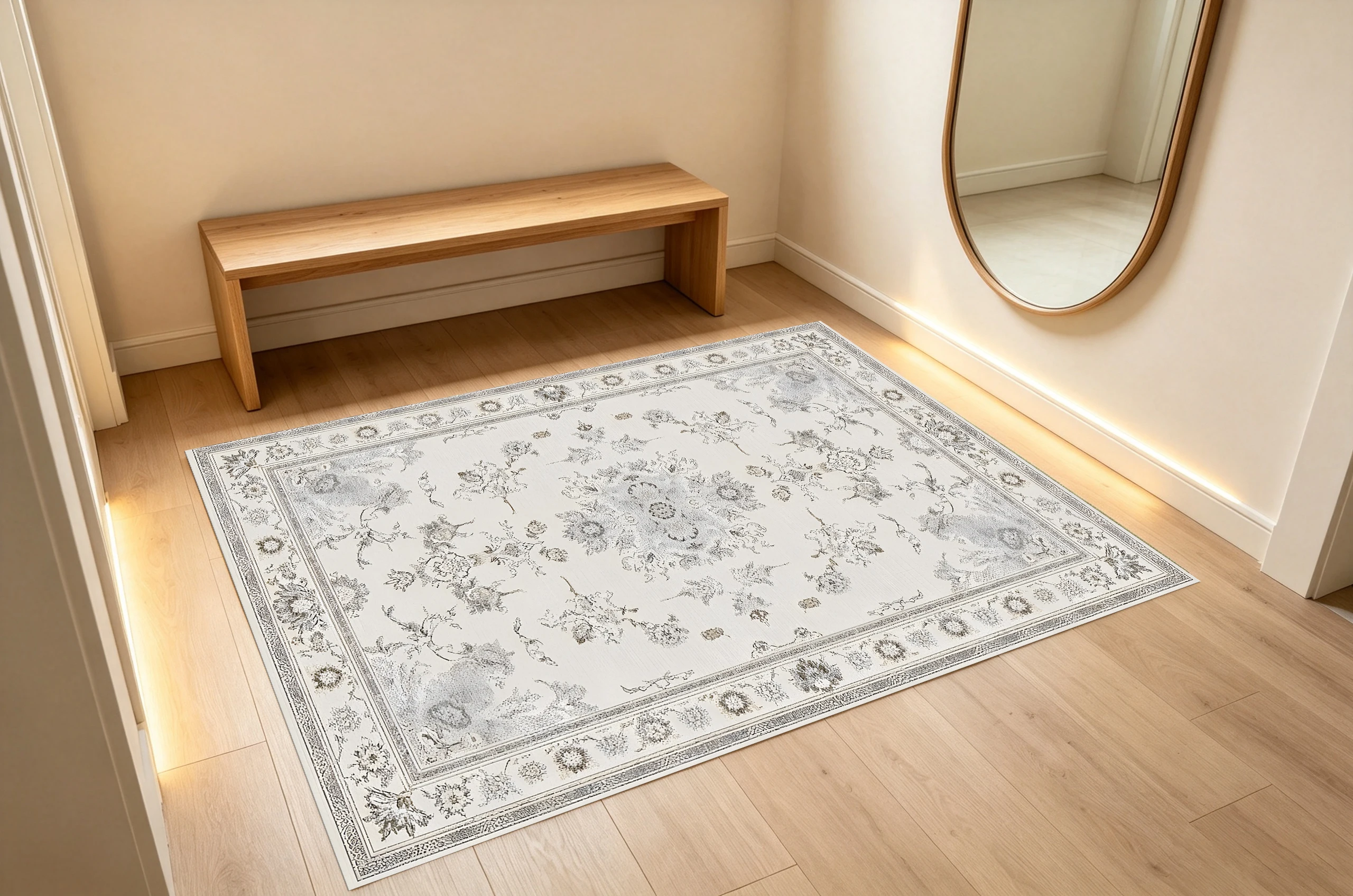 Rug 2D Beige Retro European Pattern Carpet - Soft & Skin-Friendly, Suitable for Living Rooms & Bedrooms, Enhances Space &