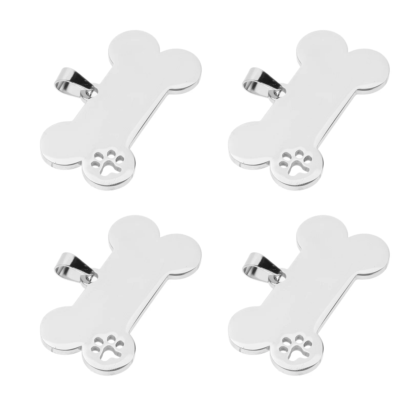 4 Pcs Puppy Pet ID Tag Dog Blank Tags Label Pendant Silver Engraving Blanks Name Collar