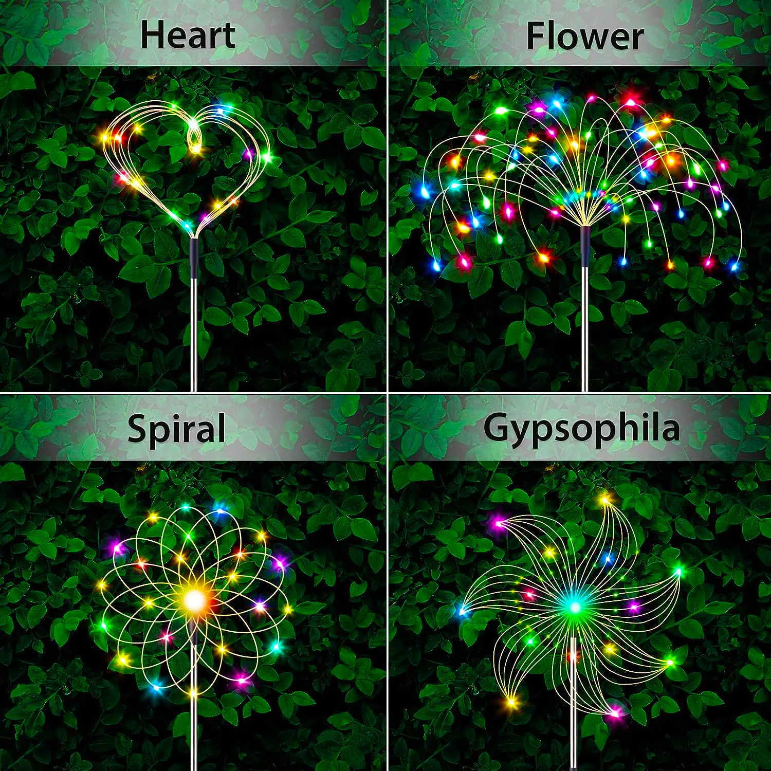 Feux d\'artifice solaires étanches, 8 modes d\'éclairage, forme de bricolage, extérieur, lumières de jardin pour mariage, fil de cuivre, 4 pièces