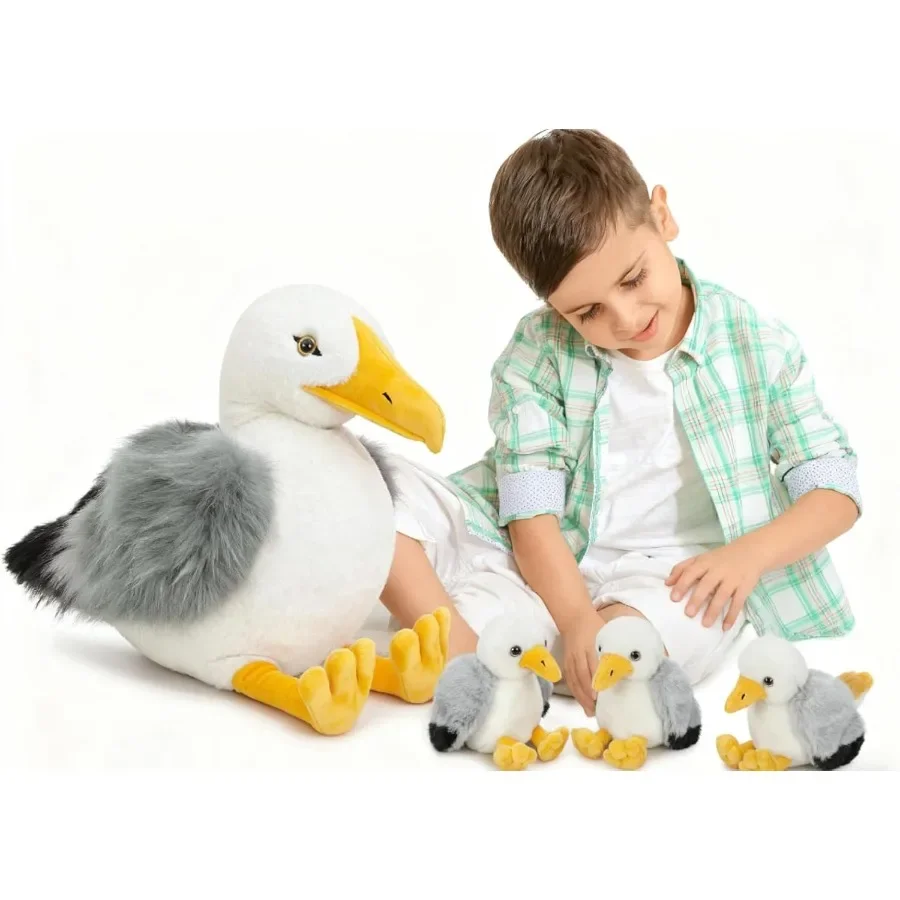 

4Pcs Big Seagull Stuffed Animal with Babies Inside 17.7 Mama Seagull Plush with Three Adorable Baby Seagull Plushies for Small