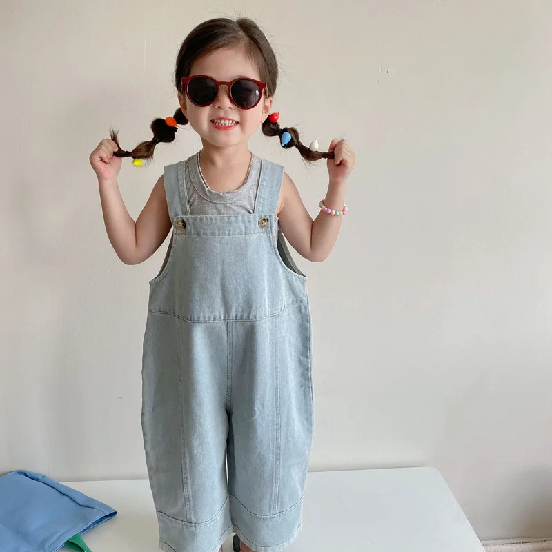 

Children's Denim Overalls Boys Girls Sleeveless Playsuit Romper Trousers 2022 Korean Fashion Kids Jeans Baby Suspender Pants