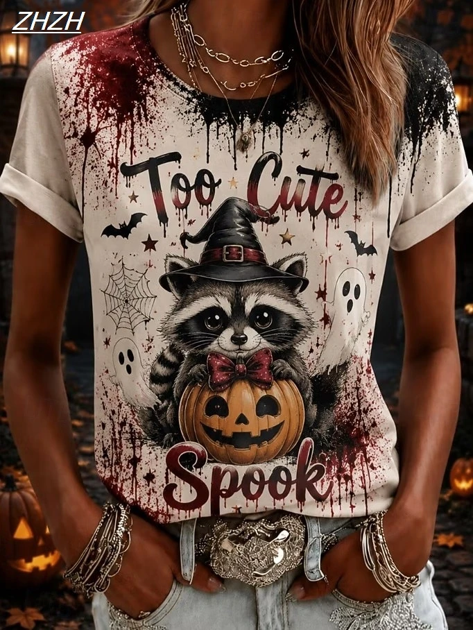 Halloween Women's T Shirt Print Graphic Skull Halloween Vintage Fashion Stylish Short Sleeve Crew Neck Regular Tops Casual