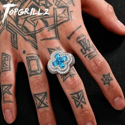 TOPGRILLZ Iced Out Colorful Four Leaf Flower Ring Bling Bling Mirco Paved Cubic zirconia Punk Rings For Men Women Jewelry